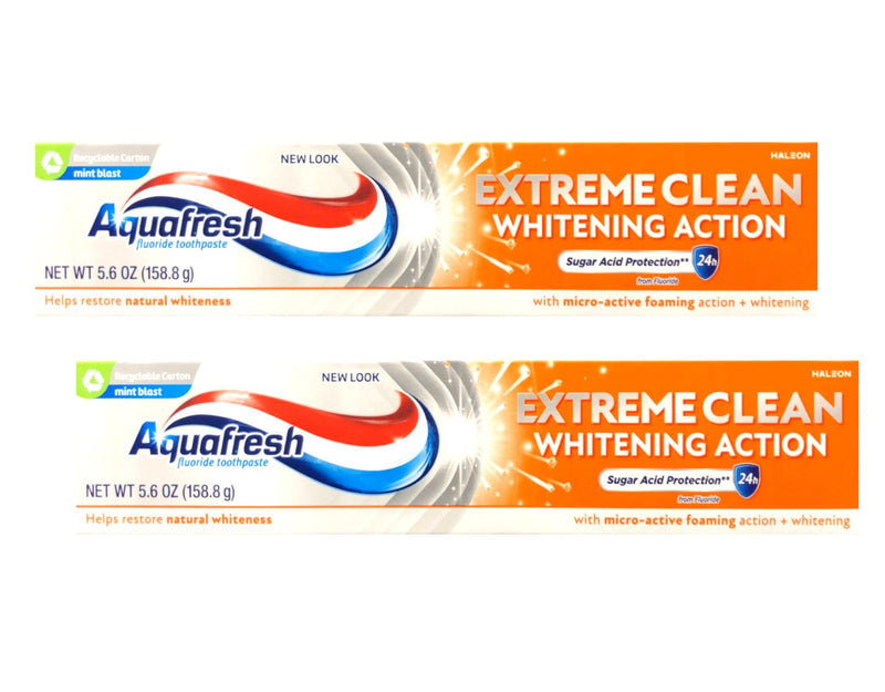 Aquafresh Extreme Clean Whitening Action Fluoride Toothpaste, Mint Blast, 5.6 oz (Pack of 2)