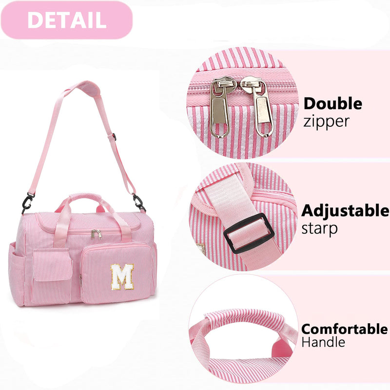 Kids Travel Duffle Bag Dance Bag Gifts for Girls | Initial Gym Bag with Shoes Compartment | Women Lightweight Weekender Bags | Tween Girl Gift Trendy Stuff Pink M