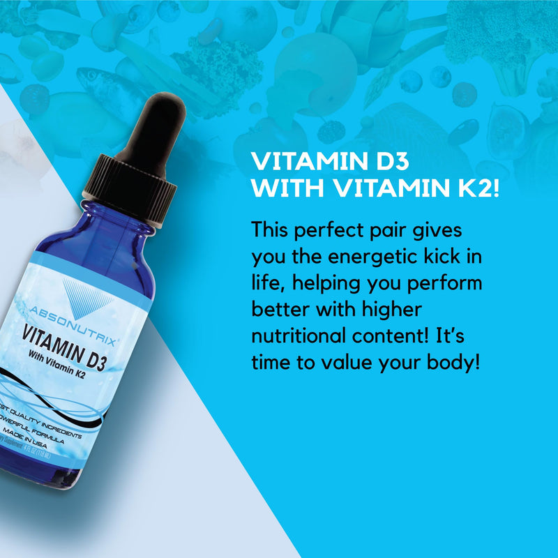 Vitamin D3 K2 Liquid Supplement, 390mg, 4 Oz Liquid | 302 Servings, Made in USA, Quick Absorption, Non-GMO, GMP Certified Vitamin D3 with Vitamin K2