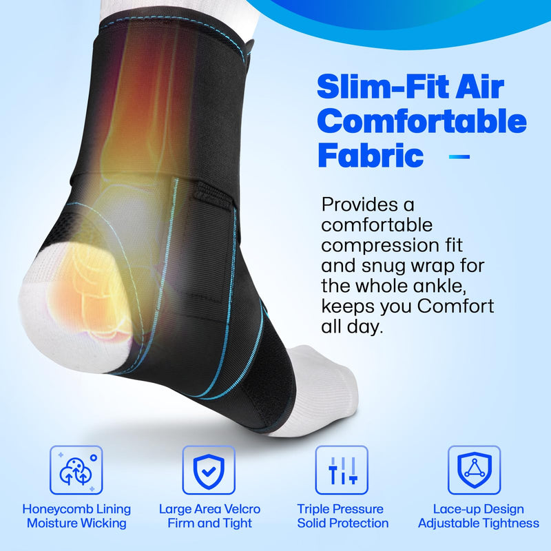 [Australia] - Lace Up Ankle Brace for Women Men, Ankle Support for Sprained Ankle, Plantar Fasciitis Brace Ankles Stabilizer Wrap for Basketball, Volleyball, Sports, Injury Recovery, M Blue Stripes Medium 
