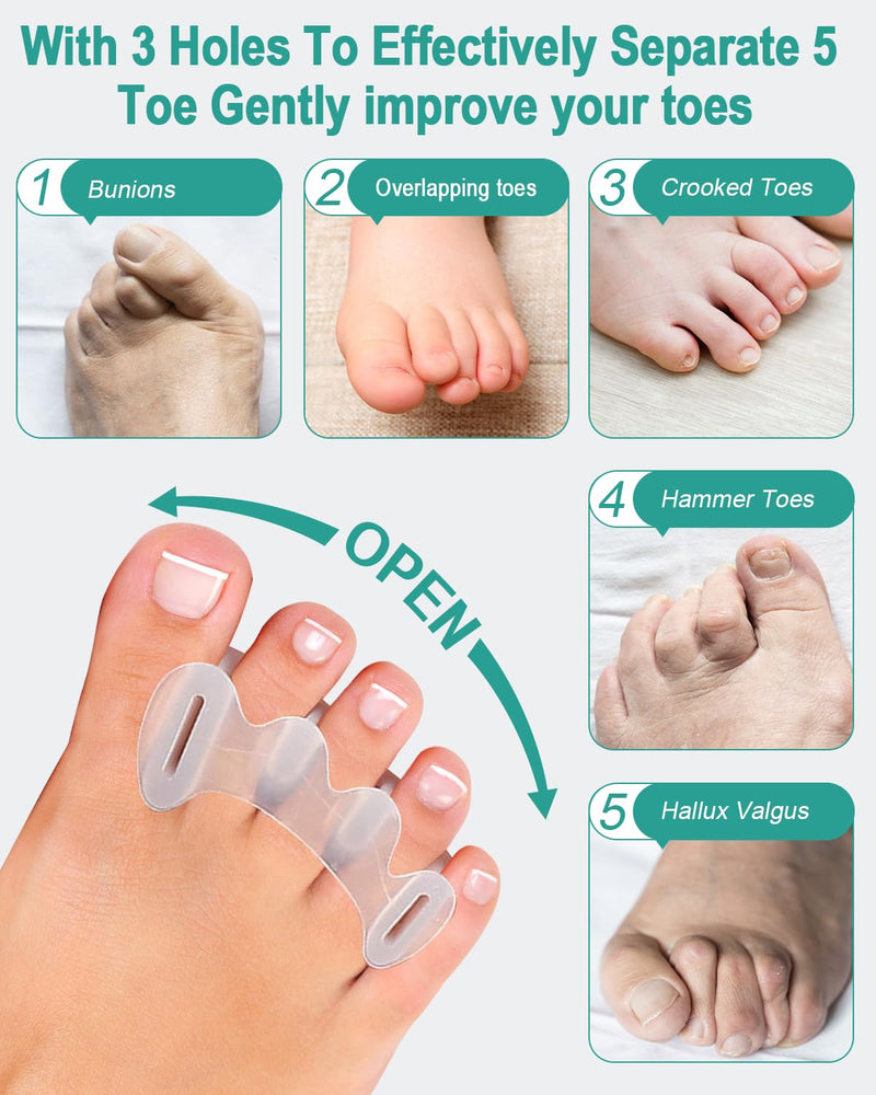 [Australia] - 2Pairs Toe Spacers Silicone Gel Toe Separators Correct Women Men Bunion Toes, Soft Toe Spreaders, Hammer Toes Corrector, Big Toe Straightener for Plantar Fasciitis, Foot Relief(Clear) 