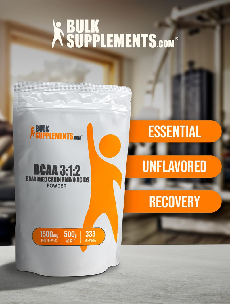 [Australia] - BulkSupplements.com BCAA 3:1:2 Powder - BCAA Supplements, BCAA Powder, Branched Chain Amino Acids - Unflavored & Gluten Free, 1500mg per Serving, 500g (1.1 lbs) (Pack of 1) 333 Servings (Pack of 1) 