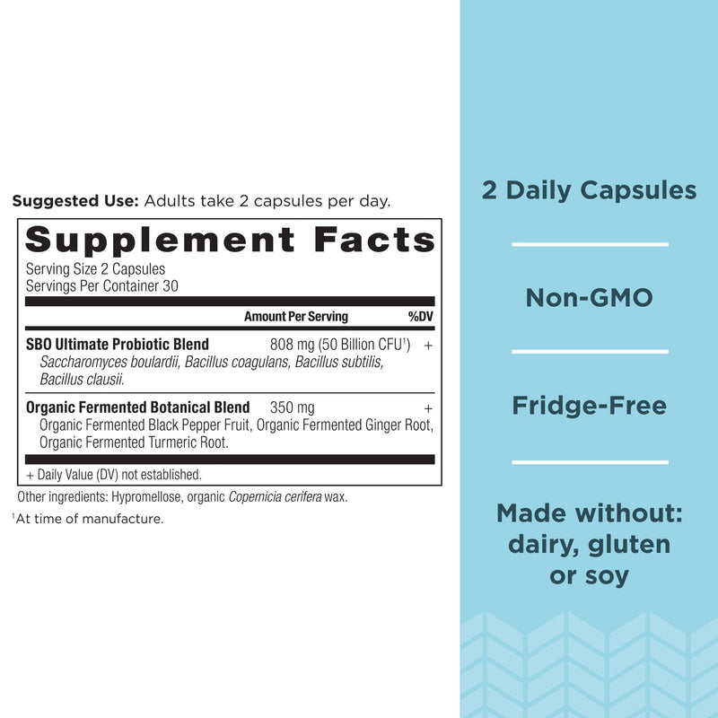 [Australia] - Probiotics by Ancient Nutrition, SBO Probiotics Ultimate 50 Billion CFUs*/Serving, Digestive and Immune Support, Gluten Free, Ancient Superfoods Blend, 60 Capsules 60 Count 