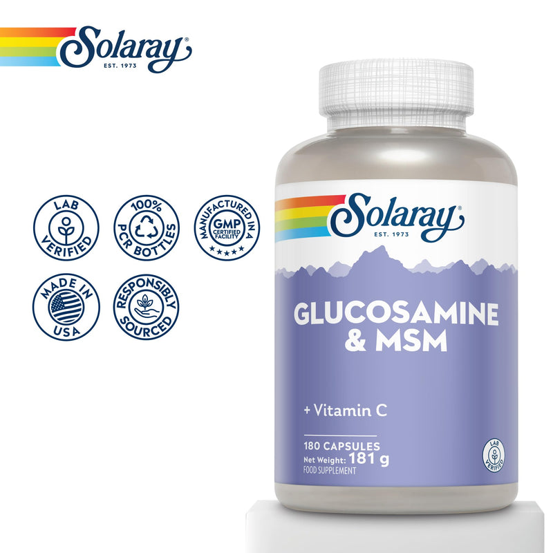 Solaray Glucosamine, MSM & Vitamin C – 180 Capsules – 3 Month Supply – Joint Complex for Men and Women with 500mg Glucosamine, 1000mg MSM & 50mg Vitamin C – Lab Verified
