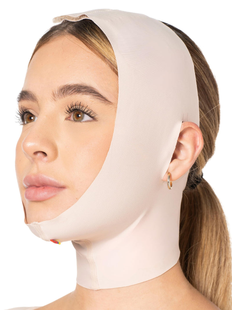 Sonryse MAC32VE Post Surgery Chin Lift After Lipo Compression Chin Support Garment Post Surgical Facial Beige L Large Open-ear Strap - Beige