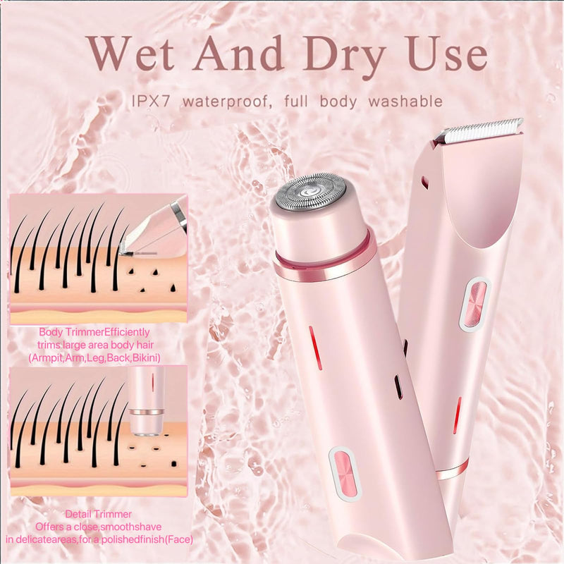 [Australia] - Women's Shaver, 2025 Upgrade Dual Head Shaver - 2-in-1 Electric Shaver for Legs, Armpits, Face & Bikini, Rechargeable, Facial & Bikini Trimmer for Women (Pink) 