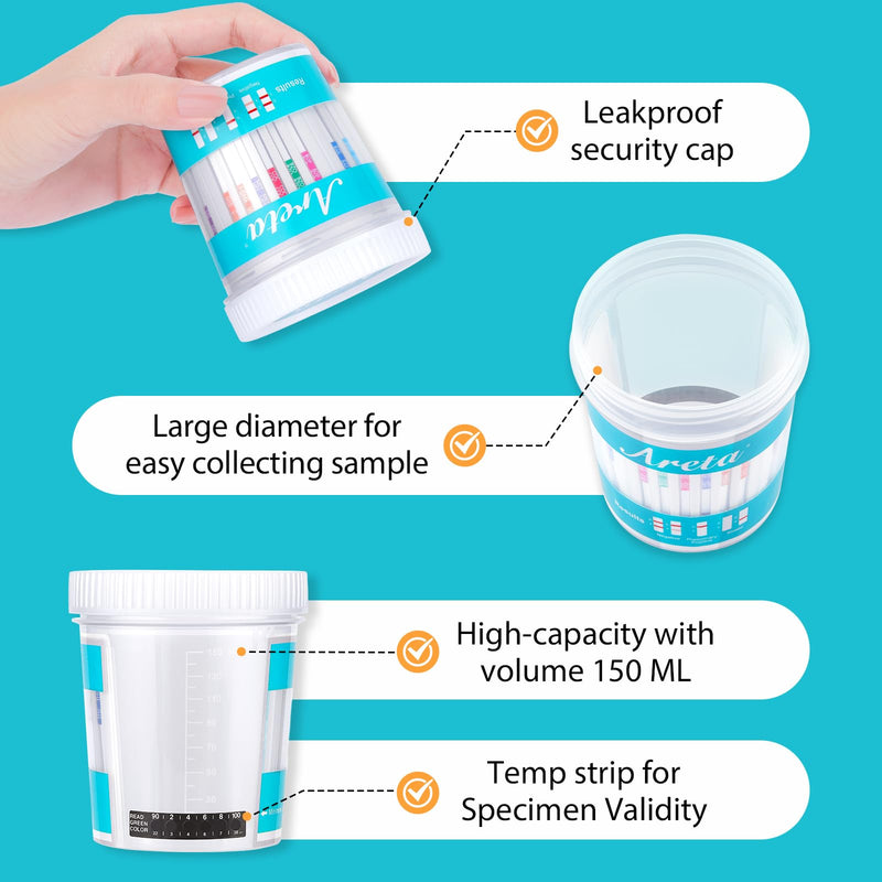 Areta Multi-Drug Test Cup - 12 Panel Home Urine Drug Testing Kit, 1 Pack | Detect for AMP OXY COC THC50 MET MOR OXY BAR BUP MDMA PCP MTD,ACDOA2-2124