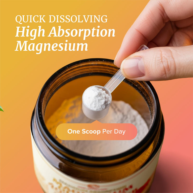 Magnesium Glycinate Powder 400MG | Muscle & Relaxation Support | Peach Mango Flavor Drink | High Absorption Chelated Magnesium Powder | Vegan, Gluten-Free, Non-GMO | 30 Servings | 225g (7.94oz)