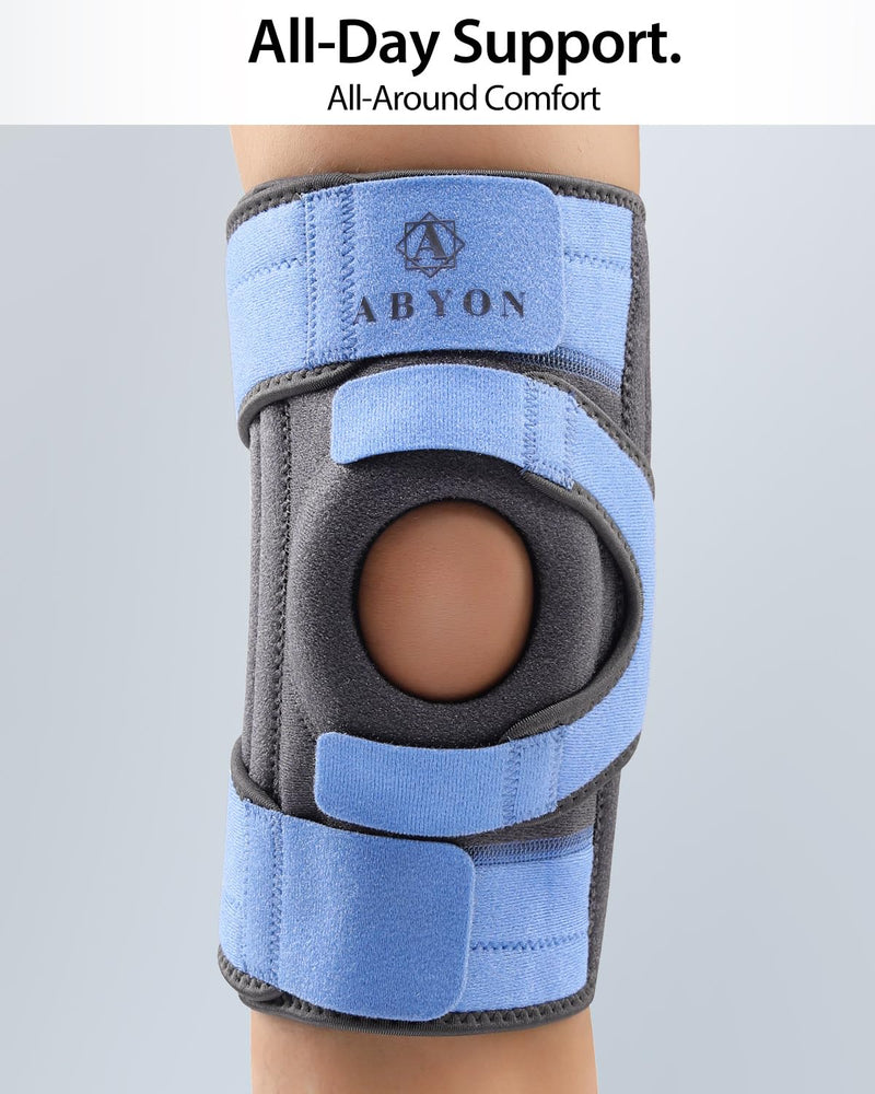 [Australia] - ABYON Knee Brace for Women & Men Meniscus Tear, ACL, Arthritis, Knee Support with Triple Side Stabilizers and Adjustable 360° Wraparound Strap for Maximum Knee Pain Support and Fast Recovery - Please Check How To Size Video X-Large SteelBlue 