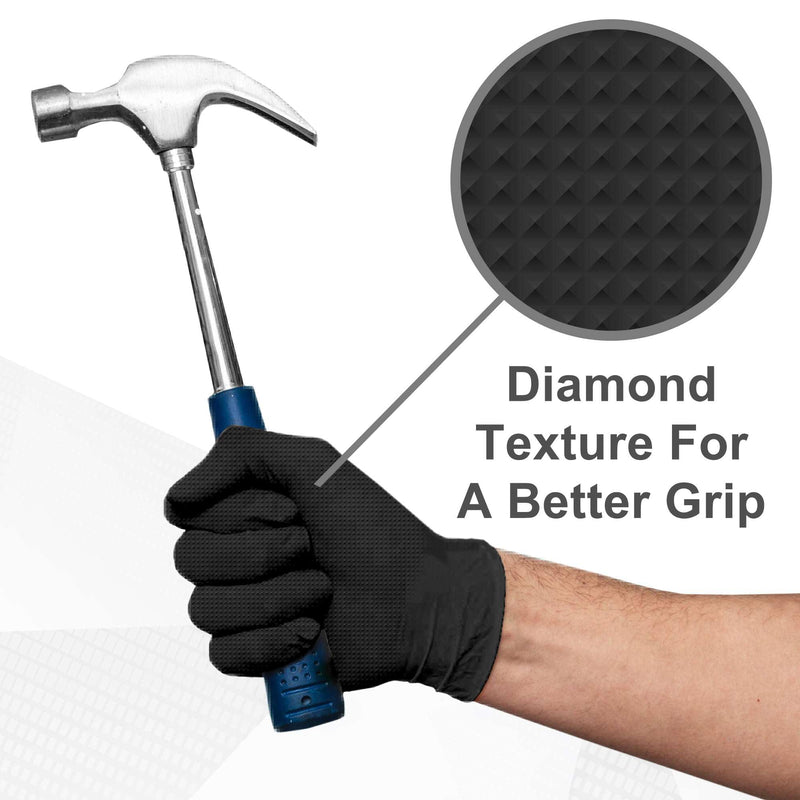 [Australia] - WECARE 8 Mil Nitrile Gloves - Heavy Duty Mechanic Gloves, with Diamond Grip - Powder and Latex Free Disposable Gloves Large 50 