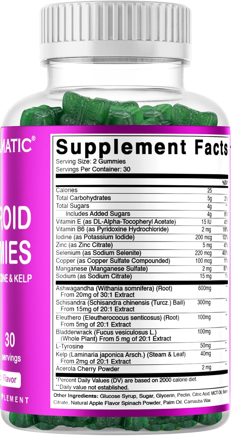 [Australia] - Vitamatic Vegan Thyroid Support Gummies with Iodine & Kelp - 60 Count - Improve Your Energy & Increase Metabolism - Plant Based 