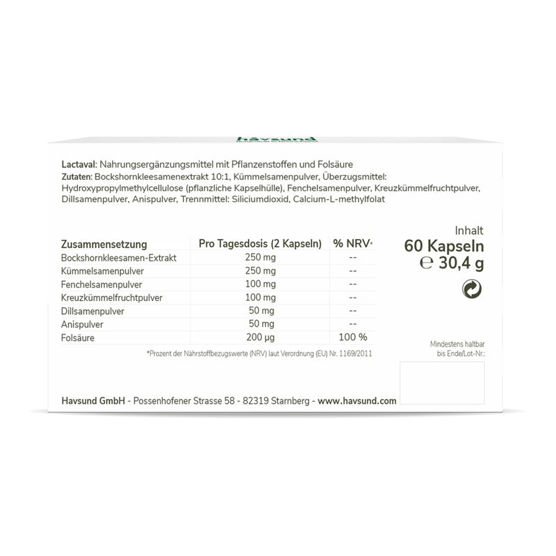 [Australia] - håvsund LACTAVAL lactation vitamins (60 capsules) • Dietary supplement for mothers & women in the breastfeeding phase • Fenugreek capsules with fennel, caraway, cumin & anise • Vegan 