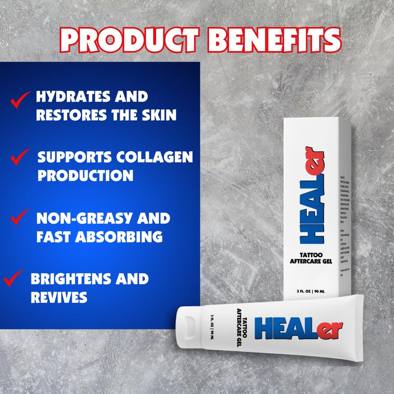 [Australia] - HEALer Tattoo Aftercare Gel - New Formula, Aloe & Vitamin E Tattoo Moisturizer, Fast-Absorbing, Non-Greasy Care for New Tattoos & Piercings Gentle Cream on Sensitive Skin, Travel Size, 3oz 