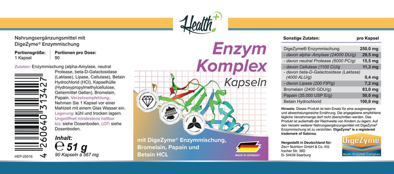 [Australia] - HEALTH+ ENZYME COMPLEX 90 capsules 