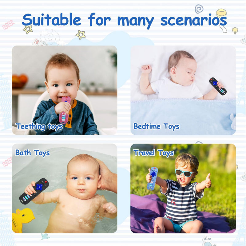 [Australia] - 3 Pack Remote Control Shape Silicone Teethers for Babies Chew Toys, Teething Toys for Infant Toddlers,Baby Remote Control Toy (Black&Blue&Pink) Black&Blue&Pink 
