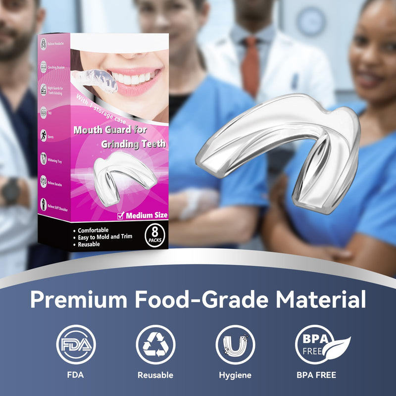 [Australia] - Women Mouth Guard for Teeth Grinding, Pack of 8 Moldable Mouth Guards for Clenching Teeth, Comfortable Night Guard for Teenagers Sport Athletic, Whitening Tray Medium Size 