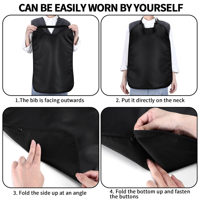 [Australia] - Double Layer Stretchable Adult Bibs with Crumb Catcher Waterproof Washable Dining Clothing Protector Adult Bibs Black Pure Style 