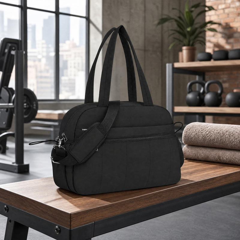 Perphy Travel Duffel Cross-body Bag for Women Multi-Pocket Yoga Gym Tote with Adjustable & Removable Strap Black 15.7 * 6.3 * 11.0 inches 15.7*6.3*11.0 inches