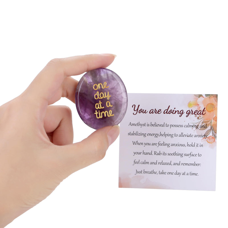 [Australia] - QINJIEJIE Amethyst Crystals Thinking of You Gifts for Anxiety Relief Items You Got This One Day at A Time Inspirational for Best Friend Encouragement Gifts for Women Sobriety for Men 