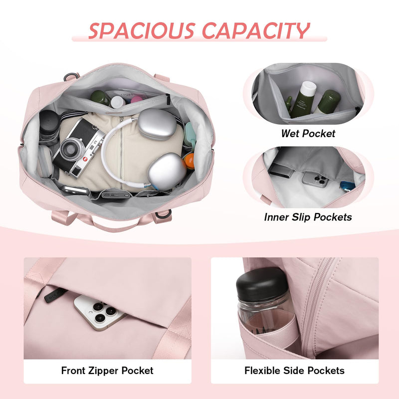 Travel Duffle Bag - Gym Bag for Women,Tote Bag Laptop Carry on Weekender Overnight Bag Organizer Duffel Bag for Travel,31L,Baby Pink Baby Pink 31L