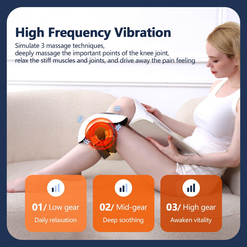 [Australia] - LIARTY Knee Massager Joint Pain Relief 3 Heat Levels, Red Light Knee Massager, Wireless Knee Massager with Heat and Vibration Massage for Relief, Silver Silver 