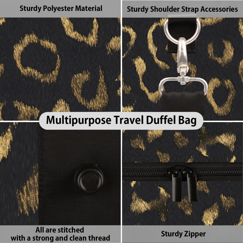 Pardick Travel Duffel Bag for Women Men Black Gold Leopard Cheetah Sport Gym Tote Bag Lightweight Weekender Overnight Bag Workout Bag Waterproof Foldable Carry on Luggage Handbag for Traveling Yoge A04:Black Gold Leopard