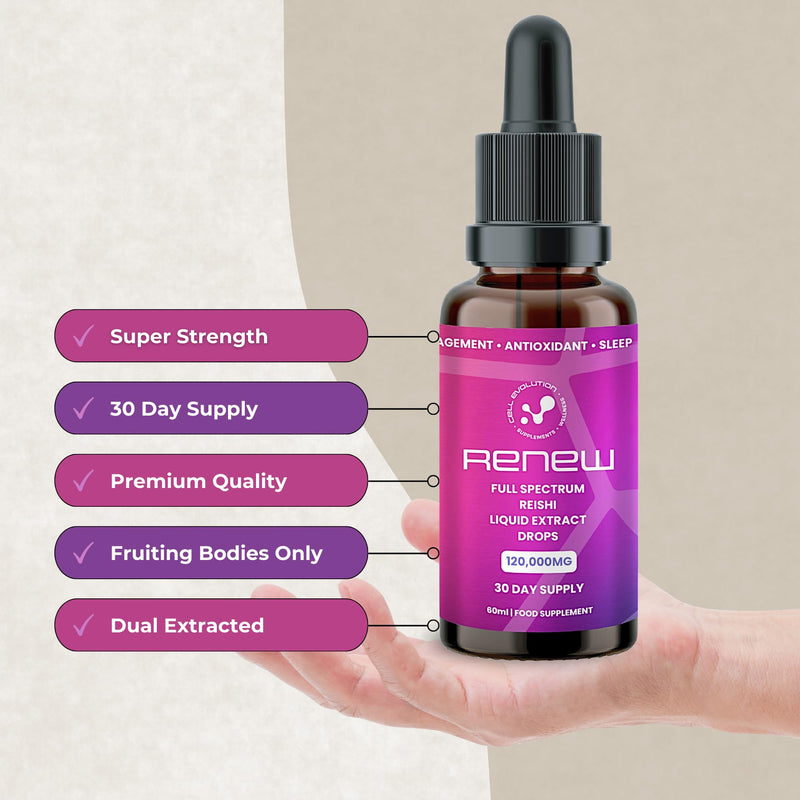 Reishi Full Spectrum Liquid Mushroom Drops Supplement, Super Strength 120,000mg (20:1), Sleep Support & Stress Management, Natural & Suitable for Vegans & Vegetarians