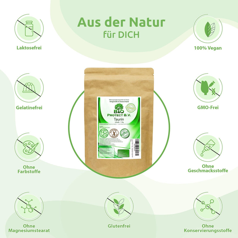 [Australia] - Taurine powder 1 kg 100% vegan and pure without additives! 1000g pure taurine without magnesium stearate - Bio Protect BV premium dietary supplement 