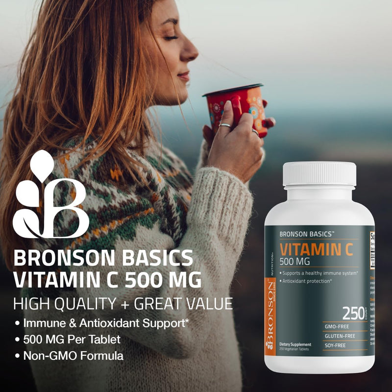 Bronson Vitamin C 500 mg Immune & Antioxidant Support, Non-GMO, 100 Tablets | Daily Vitamin C Replenishment, Vegetarian Formula, Gluten-Free & Soy-Free 100 Count (Pack of 1)