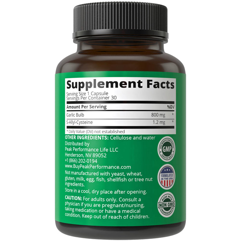 [Australia] - Peak Performance Aged Black Garlic Capsules. Raw Vegan Pure Odorless Extract Supplement Pills for Cholesterol, and Immune Support. from Garlic Bulb with S-Allyl Cysteine and Antioxidants 