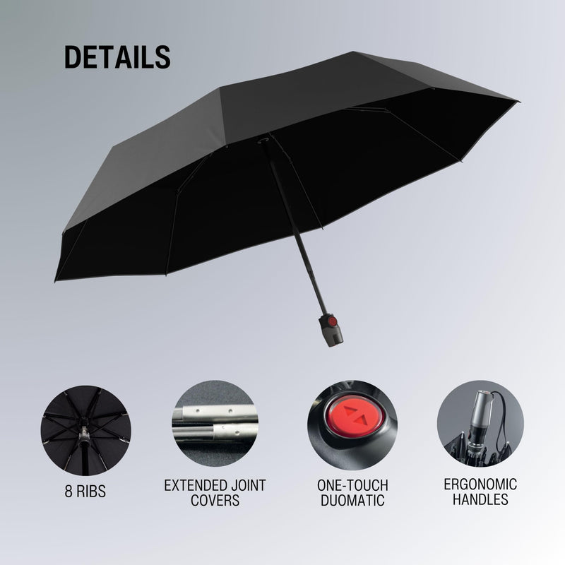 Knirps T.200 Duomatic Compact Lightweight Automatic Travel Umbrella in Dark Grey, Large 38in Canopy, Transparent UPF 50+ Absorbs 95% UVA & 98% UVB Solar Rays, OEKO-TEX Certified, Windproof 93mph