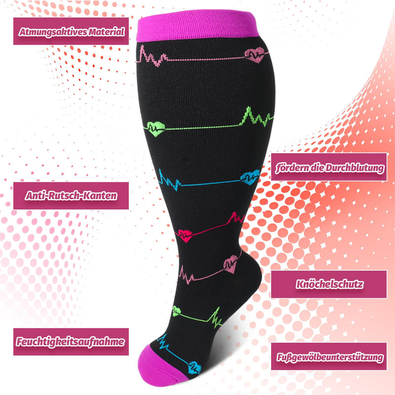 [Australia] - Yamitora 4 pairs of compression socks for women and men, 3XL 20-30 mmHg compression stockings, thick calves, compression stockings for women, women's flight, support knee socks for nurses, air travel, sports 
