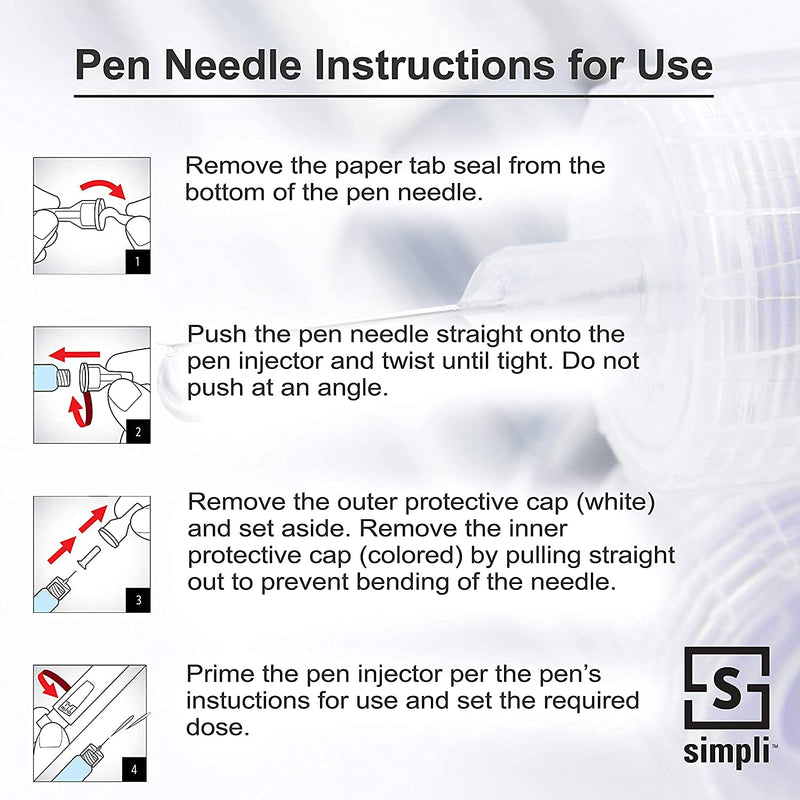 [Australia] - SIMPLI Insulin Pen Needles for at-Home Insulin Injections, Compatible with Most Diabetes Pens and Injection Devices, Size: Short 8mm (5/16”) x 31G, 90 Count 