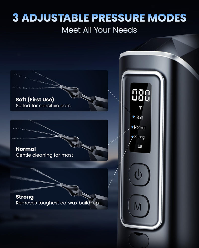 [Australia] - Ear Wax Removal, ONLYCARE FSA - HSA Eligible Earwax Removal Kit, Safe Ear Cleaner with Water Temp Sensor, Electric Ear Irrigation Flushing System, IPX7 Waterproof, USB Chargeable for Effective Clean Black 