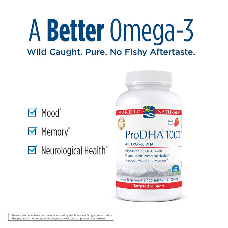 [Australia] - Nordic Naturals ProDHA 1000, Strawberry - 120 Soft Gels - 1660 mg Omega-3 - High-Intensity DHA Formula for Neurological Health, Mood & Memory - Non-GMO - 60 Servings 120 Count (Pack of 1) 