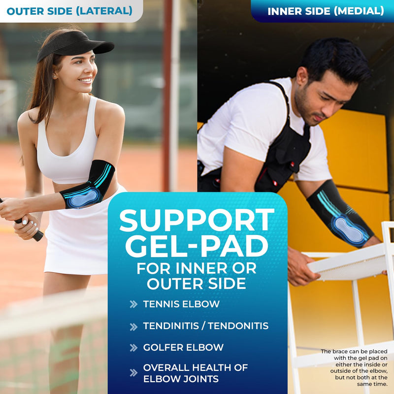 [Australia] - DR. BRACE® Elite Elbow Brace Support, Breathable Elbow Compression Sleeve with Gel Pad for Golfer's, Tennis Elbow & Tendonitis Treatment & Pain Relief 2024 (Black-Blue, Small) Black-Blue 