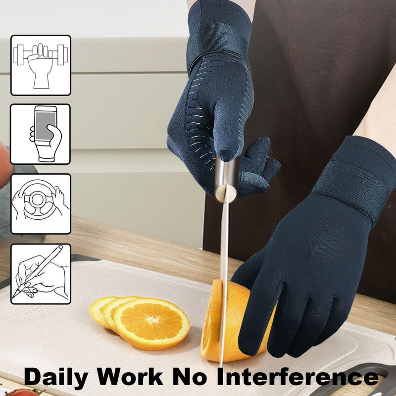 2 Pairs Full Finger Copper Arthritis Compression Gloves for Women Men with Wrist Strap, Compression Gloves for Carpal Tunnel, Hand Pain Relief, Swelling, Typing with Touchscreen Tips (Large/X-Large) Large / X-Large (2 Pairs) Black