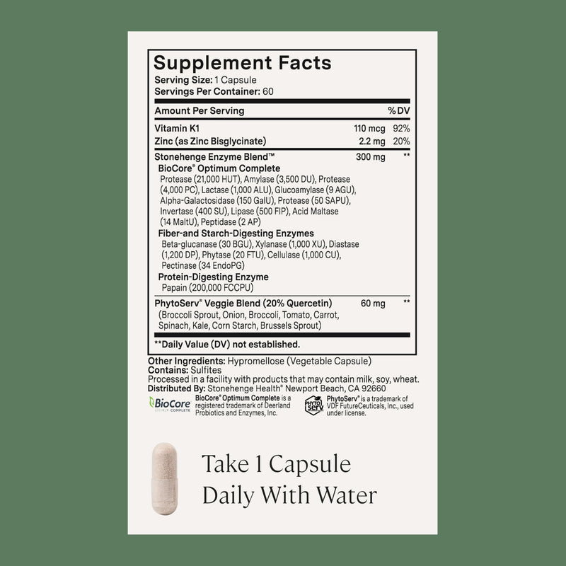 Stonehenge Health Dynamic Digestive Enzymes | Gas & Bloating Support - 60ct | Digestive Enzyme Supplement for Gas and Bloating Food Breakdown and Nutrient Absorption with Protease Lipase Amylase Lactase