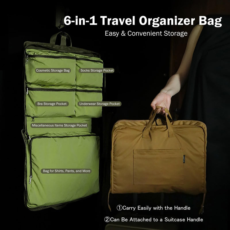 TABITORA Travel Clothes Organizer Hanging Compression Packing Cubes Hanging Travel Organizer Camp Organizer Hanging Travel Bag Travel Cases Carry On Closet (TeaBrown) TeaBrown