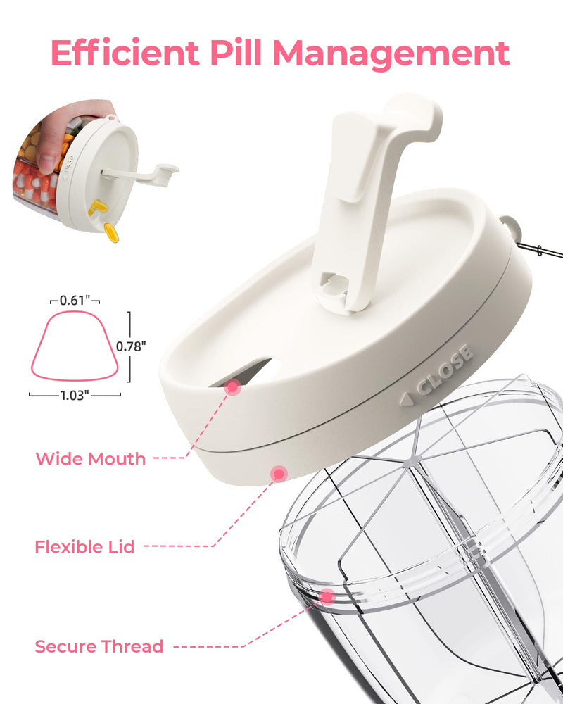 AMOOS Cute Pill Dispenser with Anti-Mix Design, 7-Slot, BPA-Free, Patented | Portable Travel Pill Organizer, Wide Mouth for Easy Access, Pill Bottle Organizer for Vitamins, Fish Oils, Supplements, White