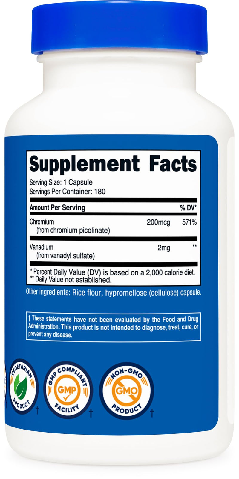 [Australia] - Nutricost Vanadium + Chromium 2mg 180 Vegetarian Capsules - Gluten Free, Non-GMO - Vanadium Supplement 180 Count (Pack of 1) 