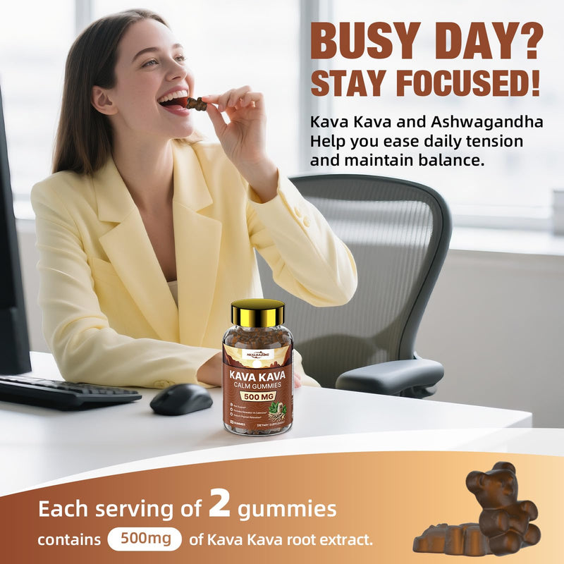 [Australia] - Kava Kava Root Extract Supplement: Natural Kava Gummies with L Theanine, Ashwagandha and GABA for Cognitive & Immune Support Herbal Supplement for Adults 