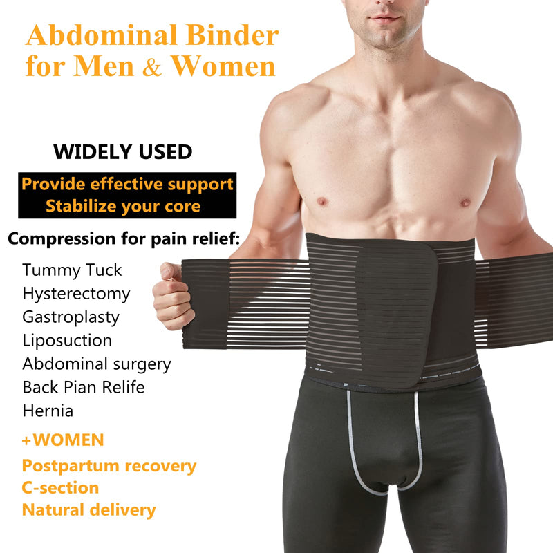 [Australia] - Abdominal Binder for Post Surgery & Postpartum Recovery, Abdomen Hernia Support Belt for Women & Men (Black, Large) Black 