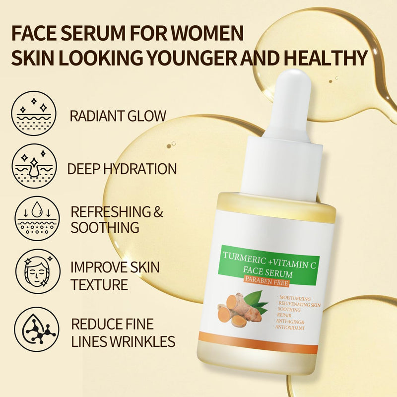 Turmeric Vitamin C Face Serum For Women, Hydrating Serums For Face With Ginger For Dull Skin,Sun Damage, Fine Lines, For Plumper, Smoother Skin, Clarifying 30ml