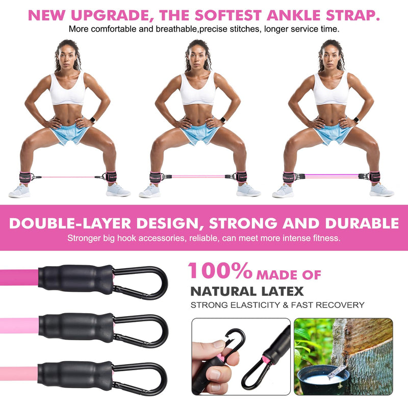 [Australia] - Ankle Resistance Bands with Cuffs, Ankle Bands for Working Out, Ankle Resistance Band for Leg, Booty Workout Equipment for Kickbacks Hip Fitness Training, Exercise Bands for Butt Lift Women 1-pink 