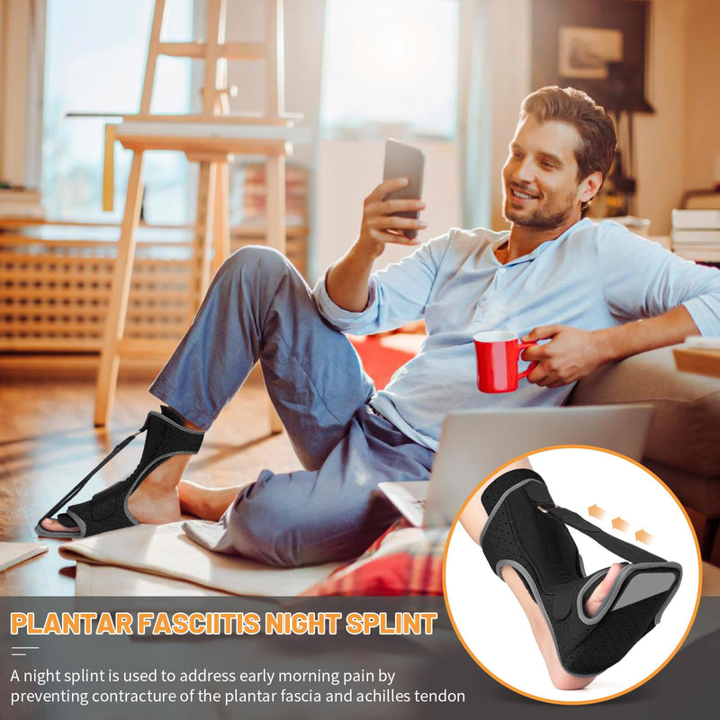 [Australia] - Plantar Fasciitis Night Splint: Adjustable Brace with Arch Support | Dorsal Night Splint for Women Men | Dual Effective Plantar Fasciitis Relief Achilles Tendonitis Foot Drop Heel Pain Black 
