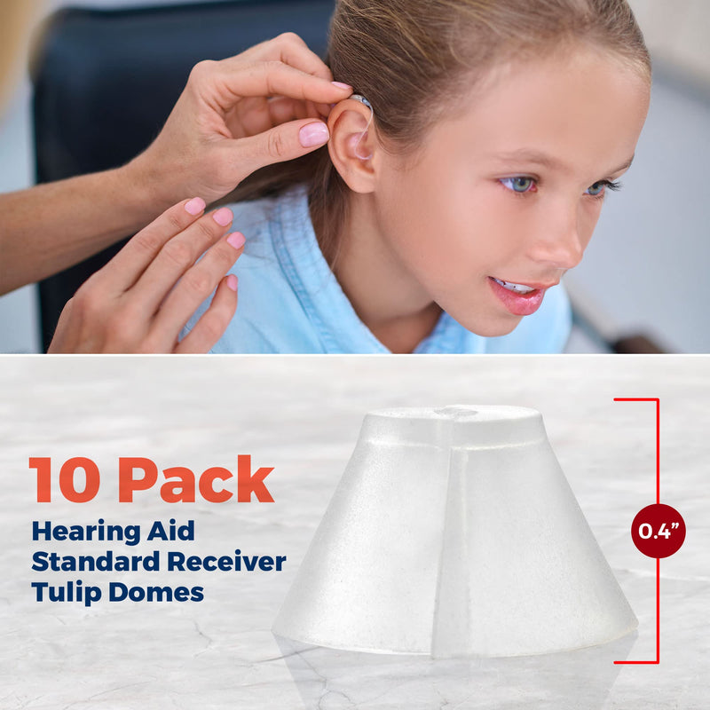MEDca Hearing Aid Standard Receiver Tulip Domes Compatible with GN Resound Sure Fit - 10-Pcs Universal Invisible Tip Replacement Ear Domes for BTE PSAP Hearing Amplifiers and Open Fit Models, Clear 10 Count (Pack of 1)