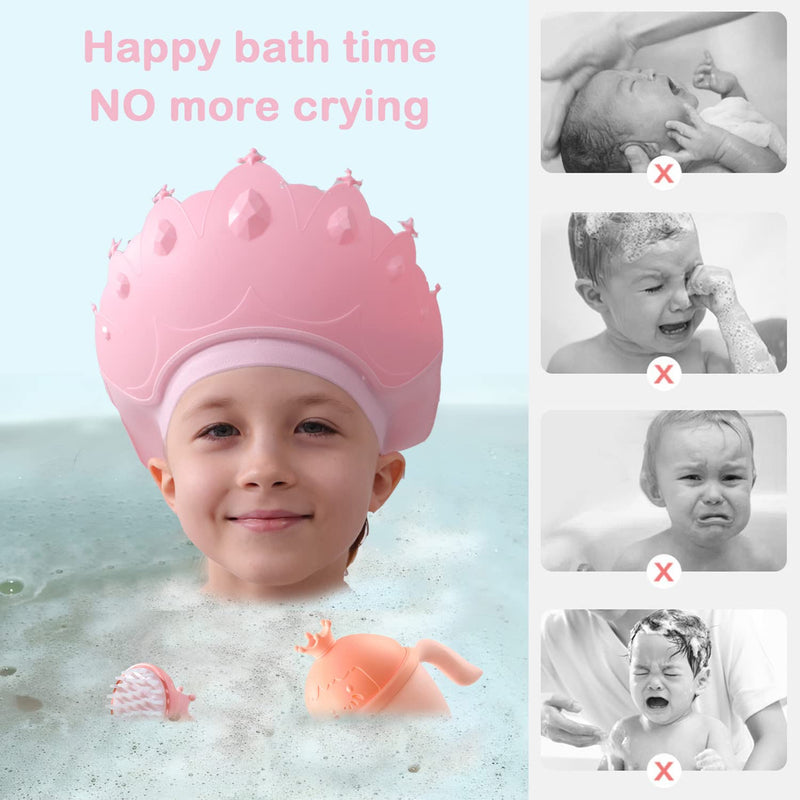 [Australia] - Baby Shower Cap Shield, Baby bath set shower cap/water cup/massage brush,Visor Hat for Eye and Ear Protection for 0-9 Years Old Children,Cute Crown Shape Makes the Baby Bath More Fun (Pink) Pink 