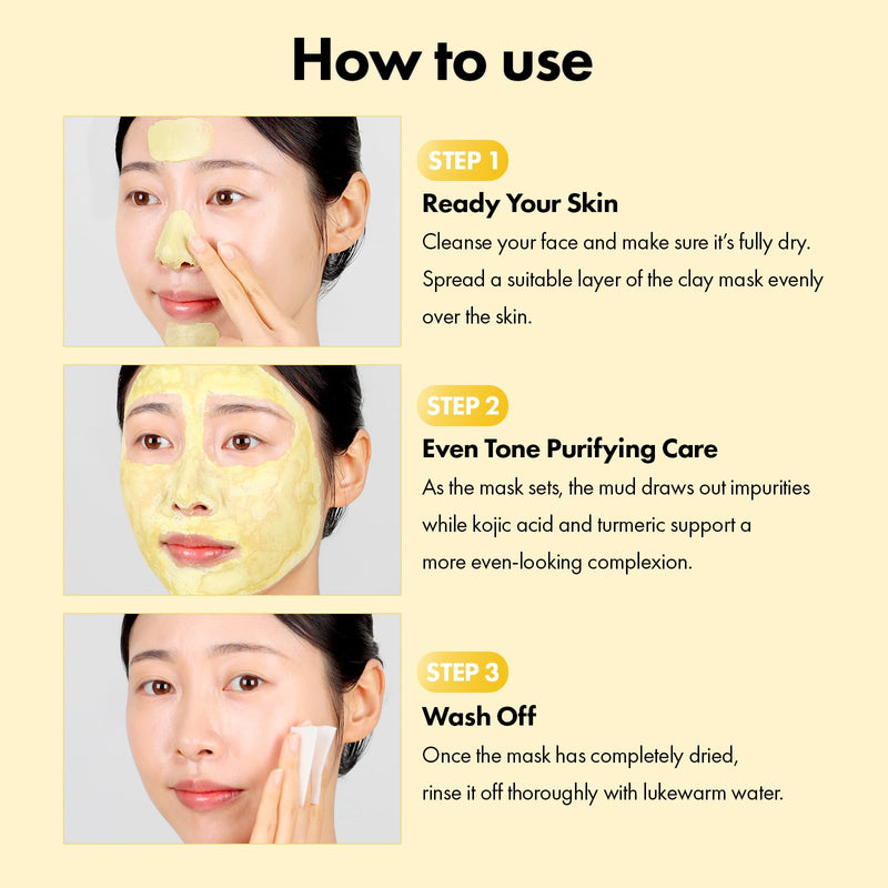 TOSOWOONG Kojic Acid Turmeric Mud Mask for Dark Spots & Pore Care, Freckles | 25% (246,019ppm) Kaolin + 5.4% (54,000ppm) Bentonite, Vitamin C, Niacinamide, Arbutin, Blackheads, Korean Skincare, 3.52 oz