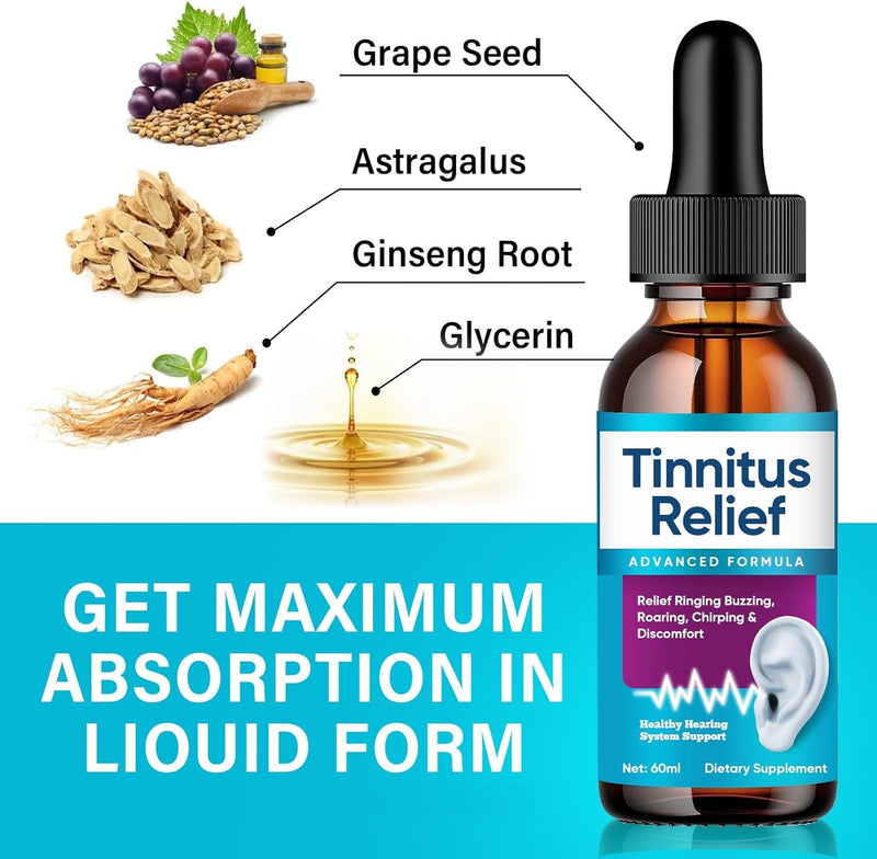 [Australia] - Tinnitus Relief for Ringing Ears, Best-Ear Ringing Relief Drops, Natural Herbal Blend, Effective Tinnitus Treatment to Reduce Ear Noise, Improve Hearing for Men & Women 